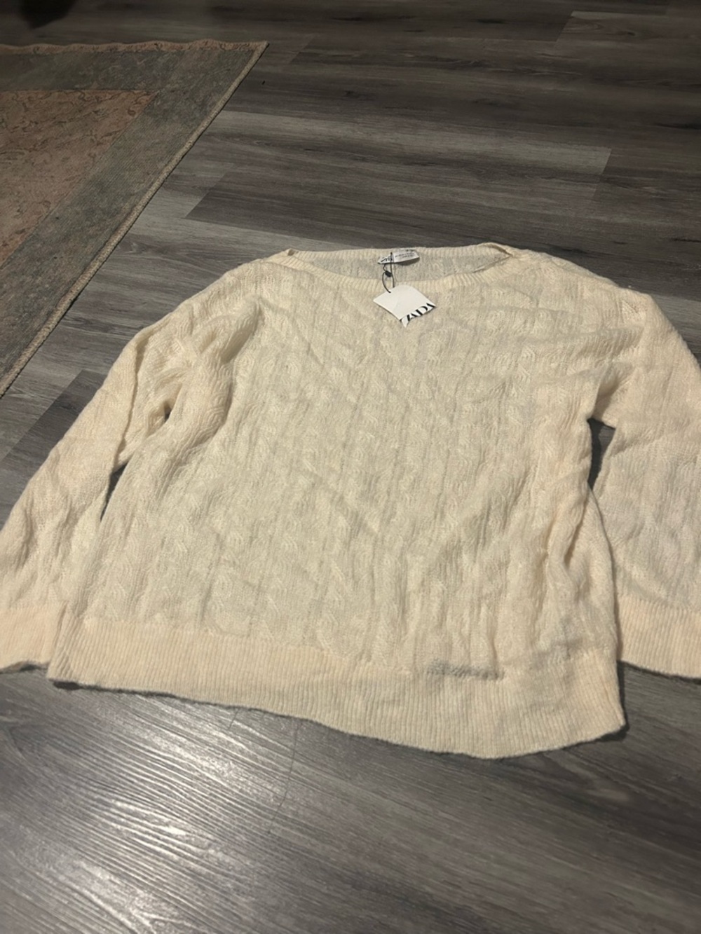 Zara Cream Cable-Knit Crewneck Sweater